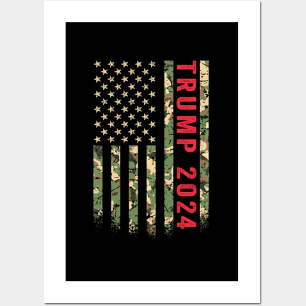 Trump 2024 President American Flag Camouflage Camo Veteran Wall Art by lam-san-dan